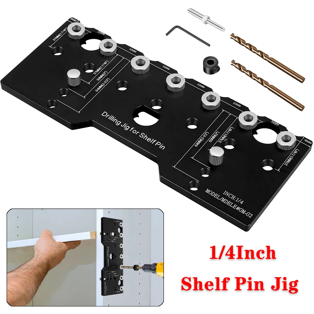 

Shelf Pin Jig 1/4Inch Shelf Pin Drilling Guide Precise Cabinet Mounting Template Jig 32mm Woodworking Straight Hole Drilling Jig