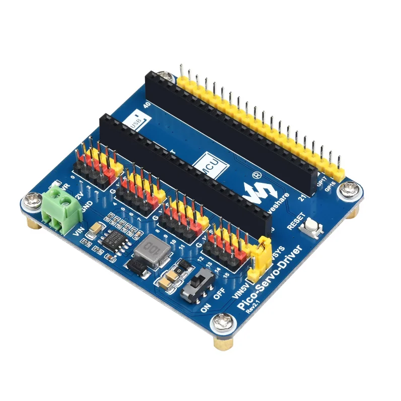 16-Channel 16-Bit PWM Servo Motor Driver Module Shield Expander Expansion Board HAT For RPI Raspberry Pi PICO RP2040 W WH