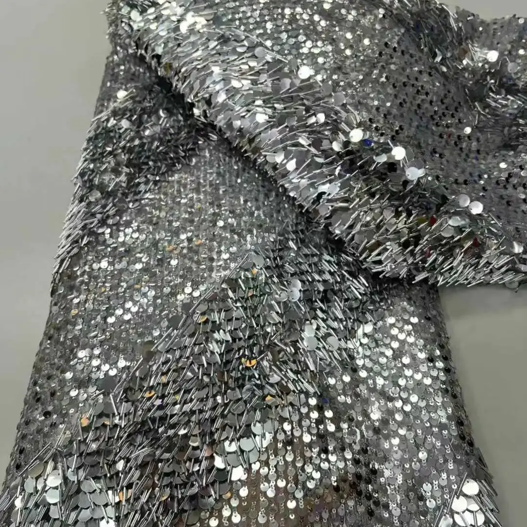 Africa Nigerian Beaded French Mesh Lace With Sequins High Quality 2025 Embroidery Lace Sequins Lace For Wedding Dresses Women