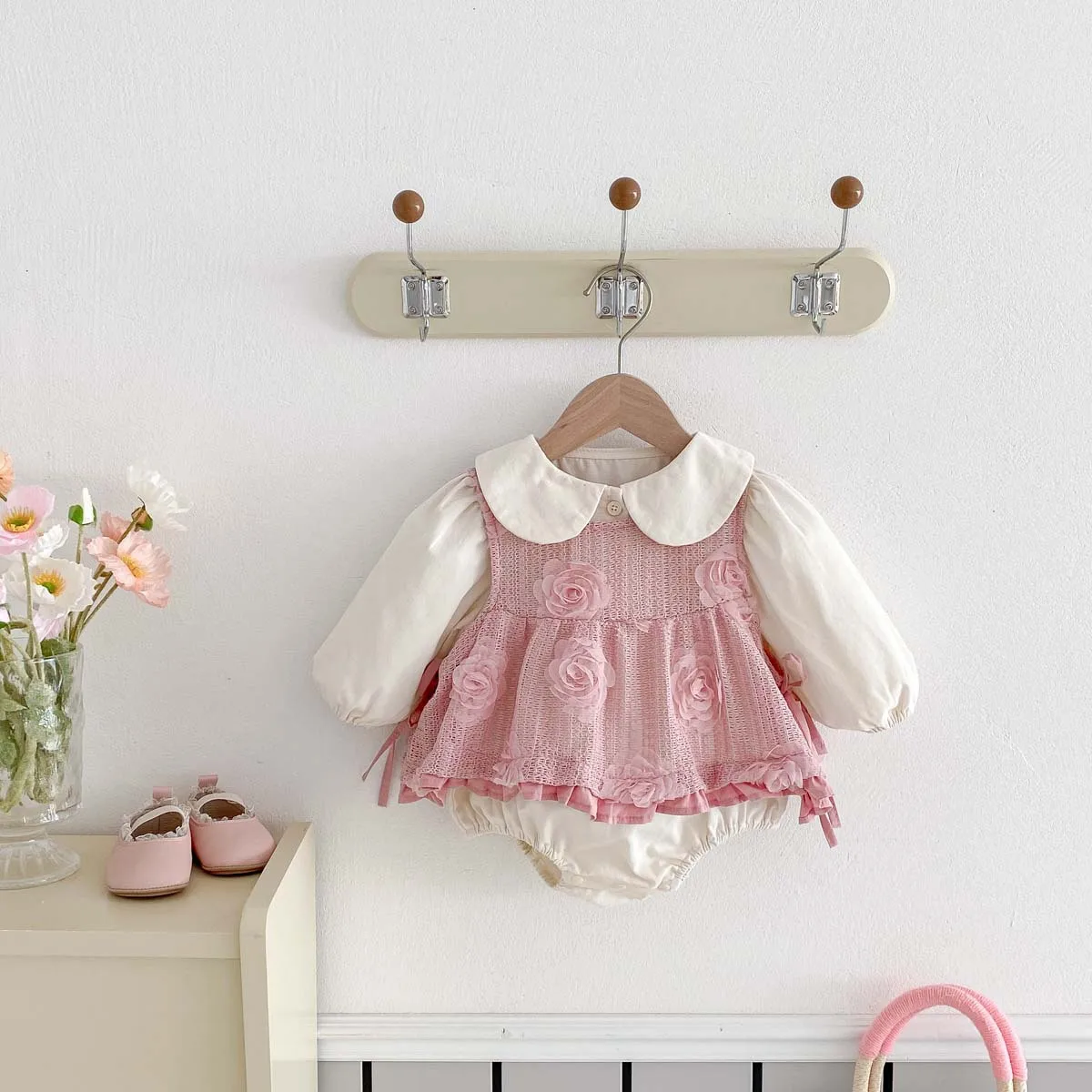 

Spring Thin Baby Clothes, Cute Doll Collar Bag, Fart Clothes, Newborn Children's Baby's Stylish Full Moon Dress Set