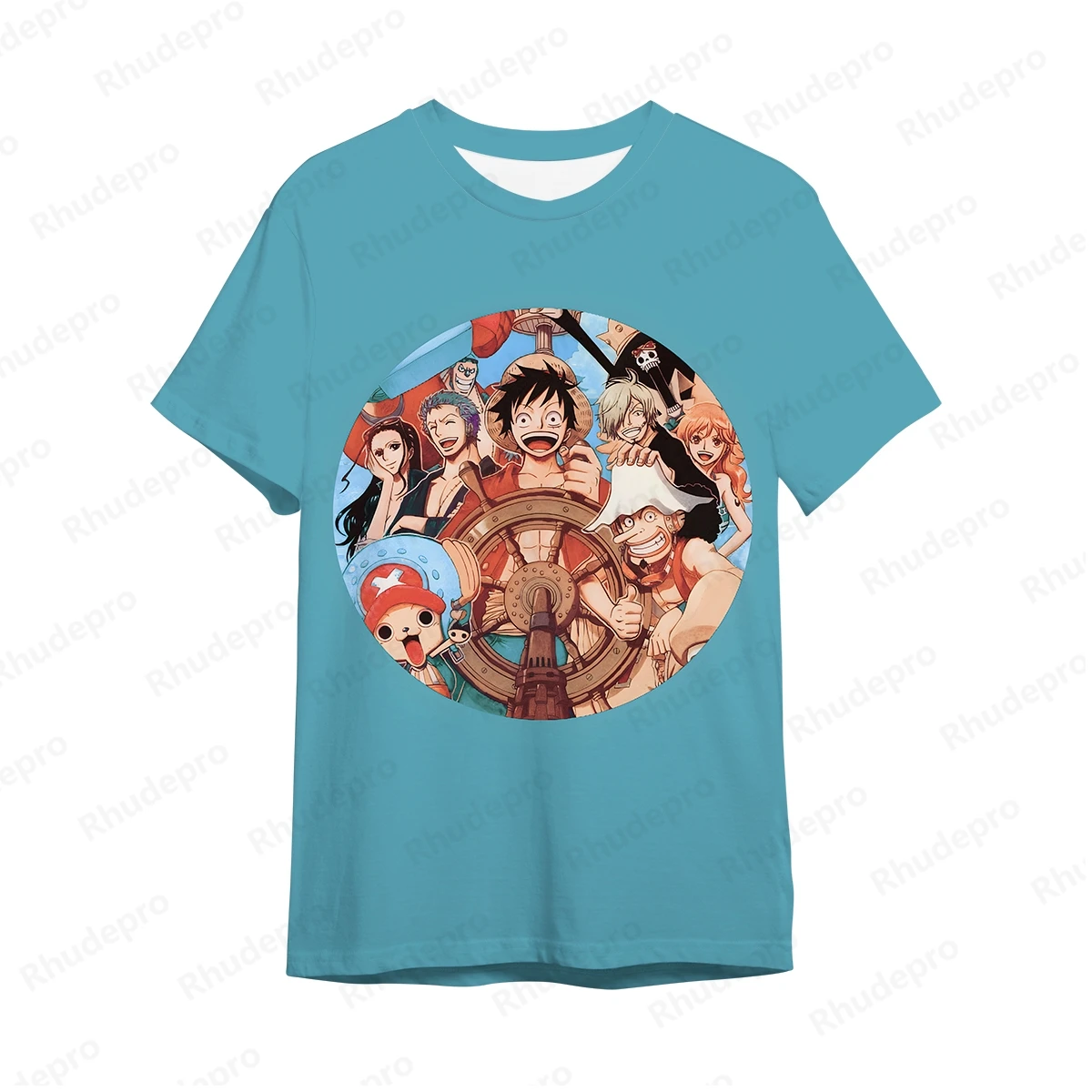 Camiseta masculina luffy de anime com impressão 3D gola redonda, camiseta solta de manga curta, peça única casual, verão, 2024