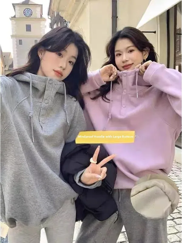 

Thiened Hoodie Sweatirt Women's Loose Outerwear Autumn New Sle plus Size Casual Long Sve Korean Version Color