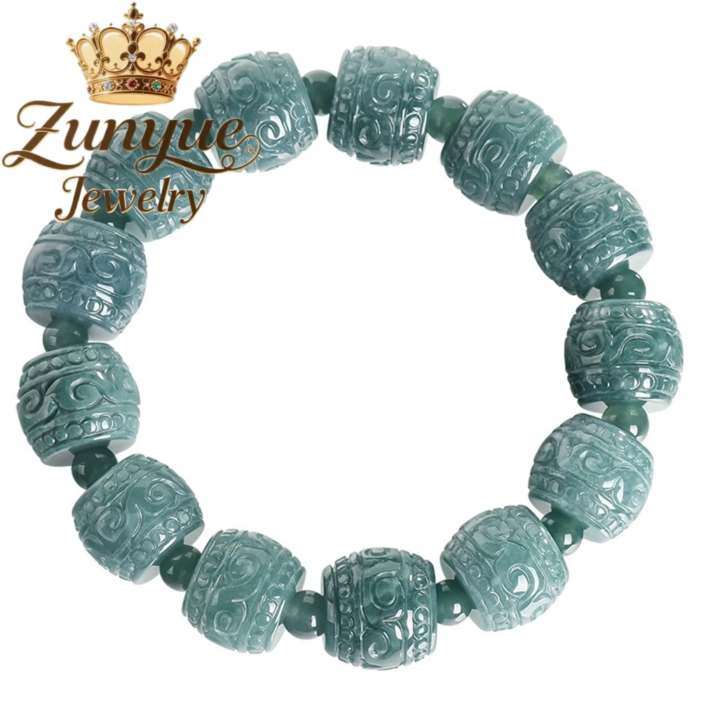 Natural Myanmar Genuine A-Grade Ice-Blue Jadeite Ancient-Style Repetitive Bracelet Highend Fashion Exquisite Luxury Jewelry Gift