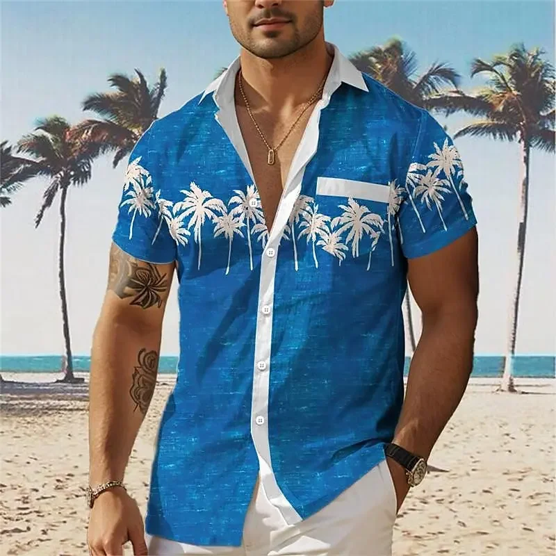 Pattern Hawaiian shirt men's 3D checkered printed shirt men's fashionable beach shirt short sleeved shirt button