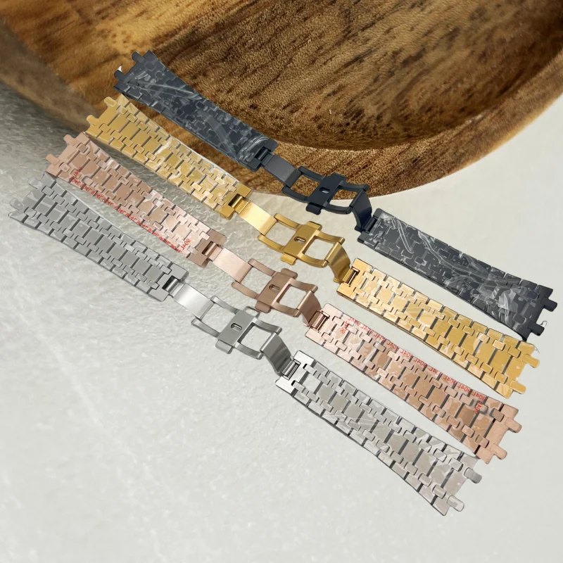 

Watchband 26mm Men Women Full Stainless Steel Bracelet for Ap Royal Oak 15400 26331 15500 Watch Strap Folding Buckle No Logo