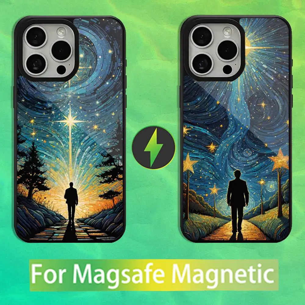 

Чехол для телефона Art Starry Sky Tree для iPhone 16,15,14,13,12,11, Pro, Max, Plus, Mini, Magsafe, магнитный чехол для беспроводной зарядки