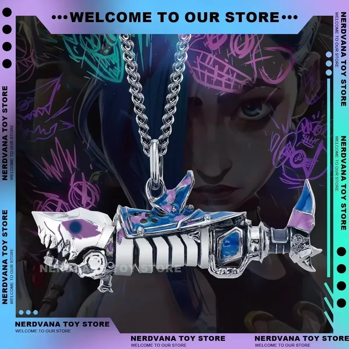 Jinx Arcane League of Legends Graffiti Fishbone Necklace Pendant Shark Cannon Cyberpunk Accessory New Year Gift Christmas Gift