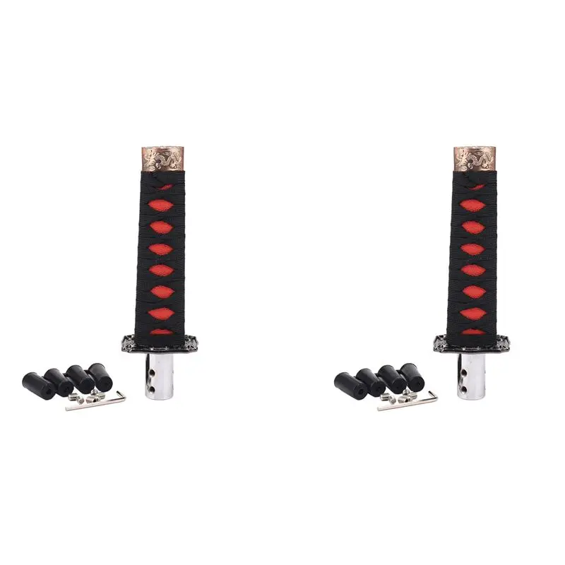 

2X Universal Samurai Sword Gear Shift Knob Shifter Katana Metal Black+Red 15Cm-A08Q