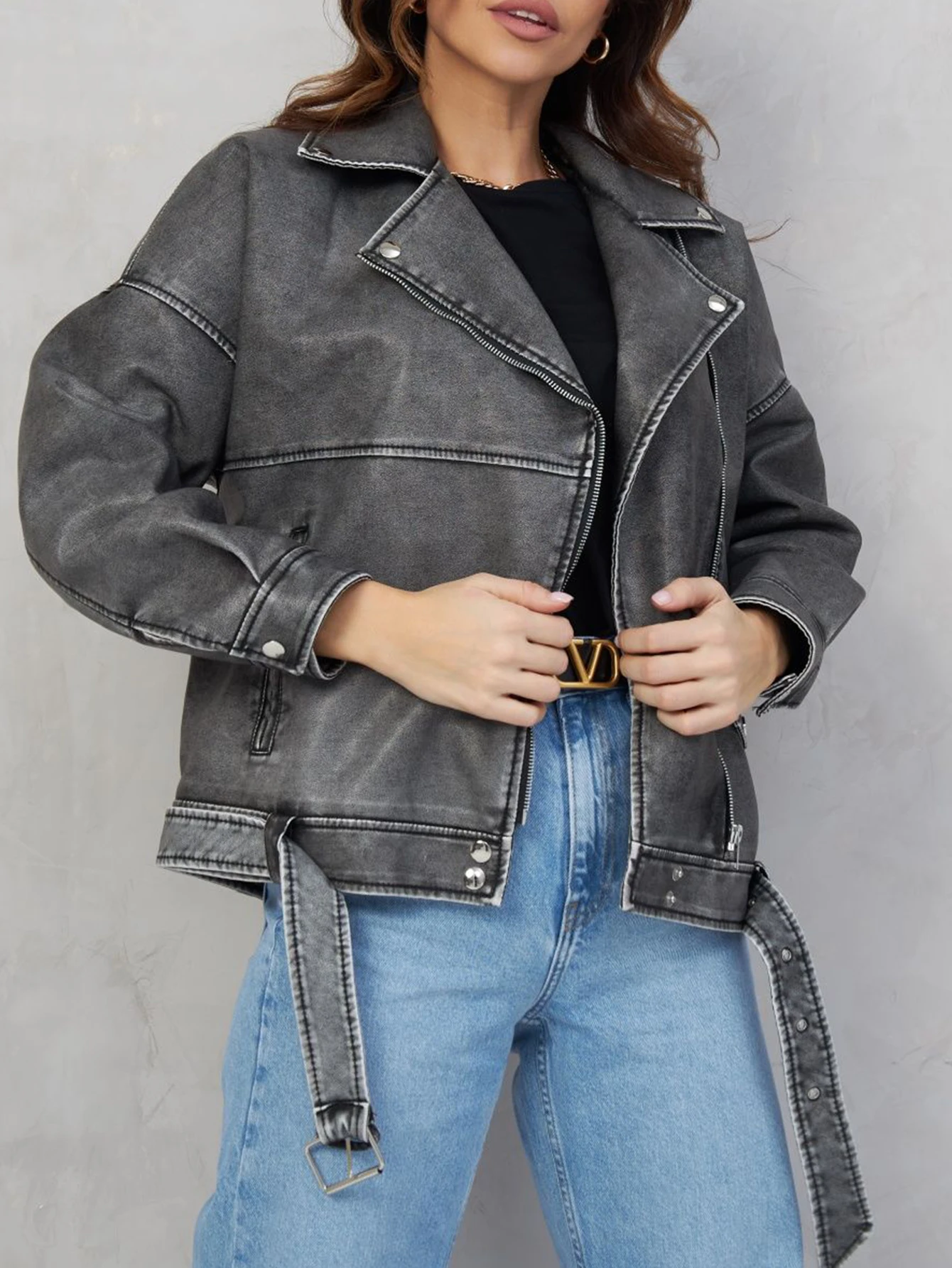 Fitaylor Autumn Winter Women Faux PU Leather Jacket High Street Lady Motorcycle Leather Outwear Female Loose Coat