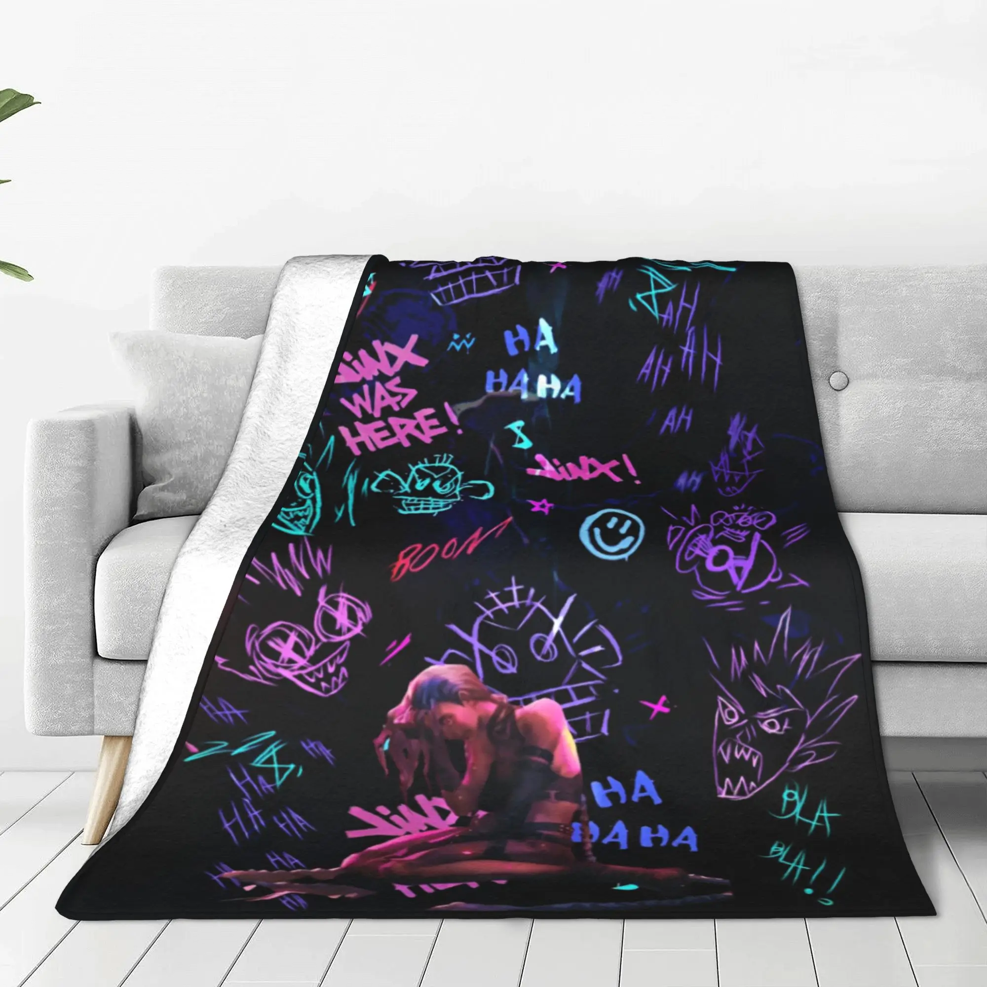 Arcane L-League Anime Legends  Blanket Jinx Monkey Graffiti Flannel Awesome Warm Throw Blankets for Bedroom Winter Office