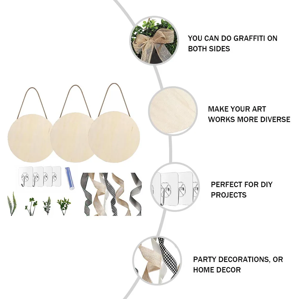 

3 set 3 Sets Unfinished Wooden Slice Diy Craft Door Hanging Decor Natural Wood Cutout Ornament For Home Party Decoration