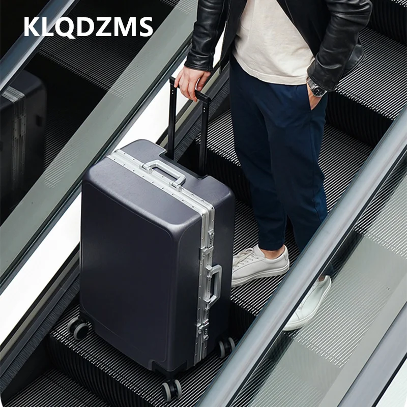 

KLQDZMS чемодан с алюминиевой рамой 20 "22" 24 "26" 28 дюймов большой вместительный чемодан на колесиках из АБС-пластика + ПК, посадочный бокс, женский чемодан на молнии