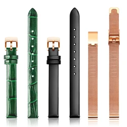 Cowhide Watch strap For DW Leather Watch band Gold Rosegold Silver Metal steel strip 10mm 12mm 14mm Green Blak