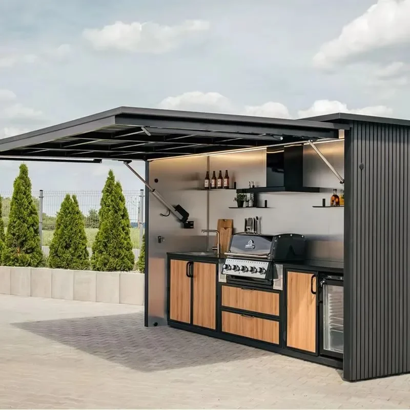 FL Customized Outdoor Kitchen Combo Cart Stainless Steel BBQ Grill Table with Sink Wheels Foldable for Camping Patio Deck