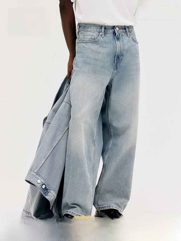 

H&M Men's Jeans Summer Washed Loose Comfortable Cotton Wide Leg Pants Casual Straight Fit mid Waist Youth Fashionable