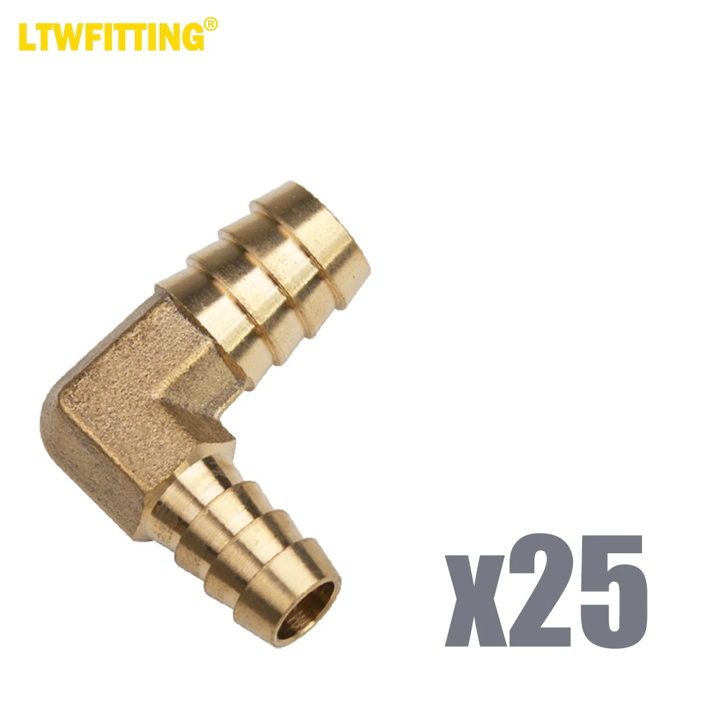 

LTWFITTING 90 Deg Reducing Elbow Brass Barb Fitting 1/2-Inch x3/8-Inch Hose ID Air/Water/Fuel/Oil/Inert Gases (Pack of 25)