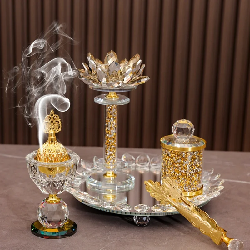 Gold Incense Set Home Decoration Arab Crystal Incense Burner Tray Sets