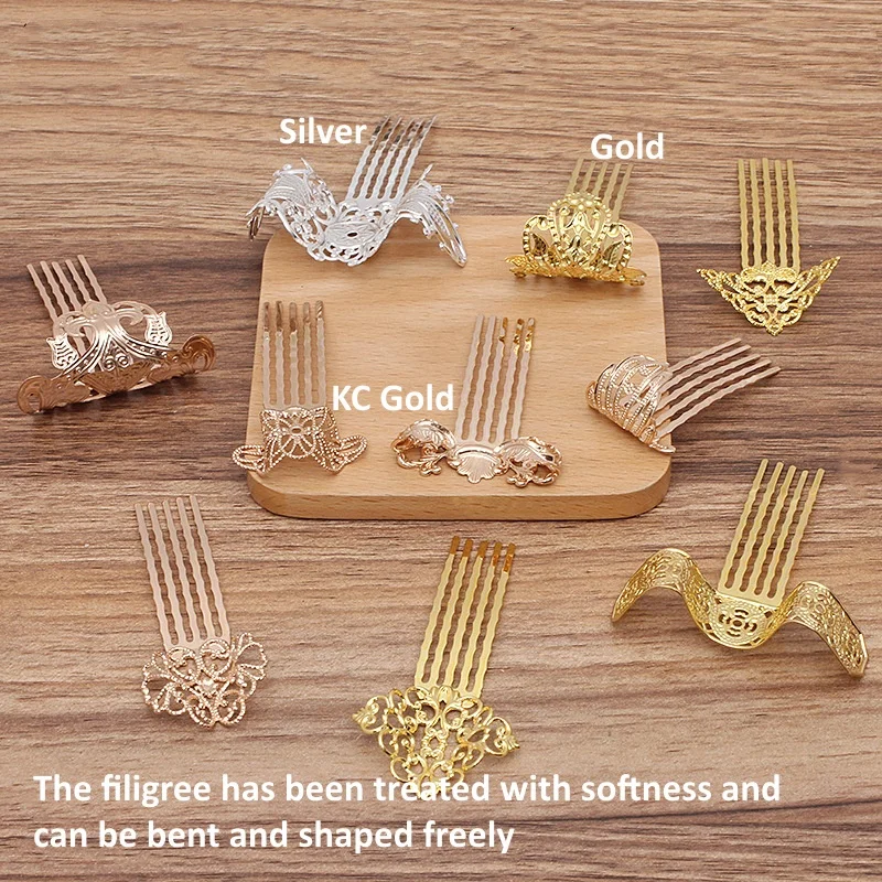 BoYuTe (10 Pieces/Lot) Metal Brass Filigree Welding 15*50MM Iron Hair Comb Materials Handmade Diy Hair Jewelry Accessories