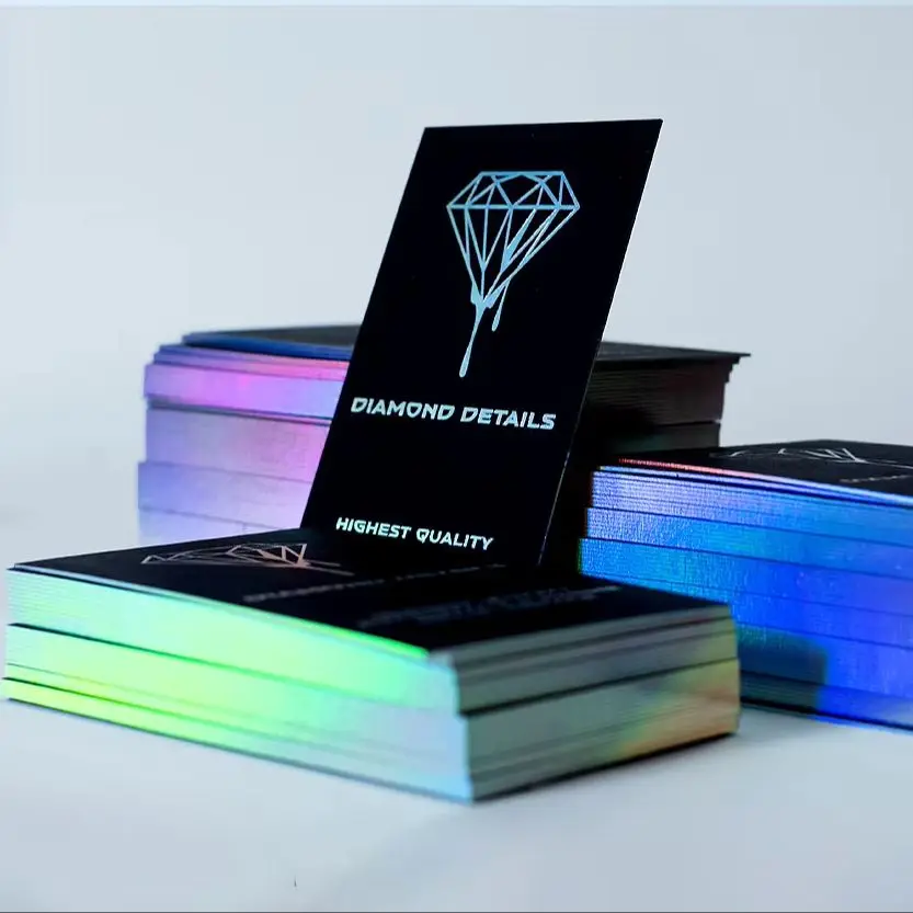 Custom Hologram Business Cards With Edge Gilding Two Side Rainbow Foil Visit Cards