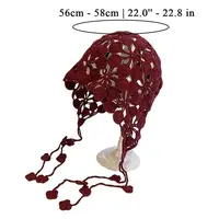 Handmade Hollow Crochet Hats for Women Knitted Beanies Cap Ethnic Tie Pullover Hat Autumn Winter Breathable Crochet Caps - Image 6