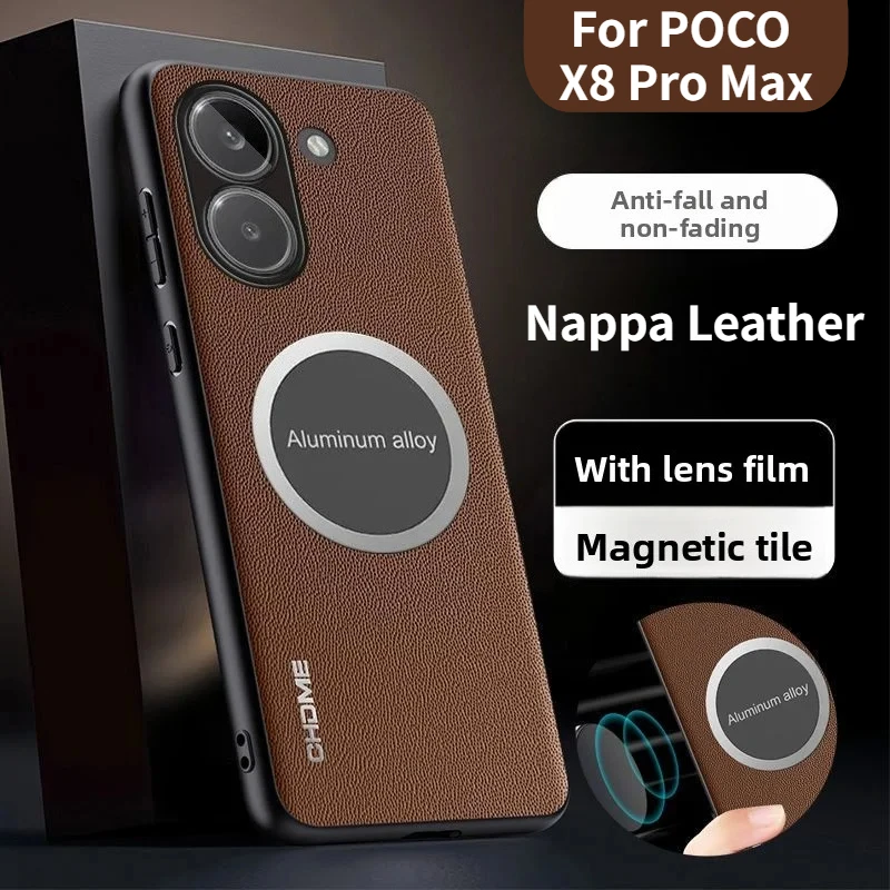 Nappa-leather Auto-Magnetmount case for POCO X8 Pro Max F8 Ultra F7 M8 Pro Redmi Note 15 14 Pro Plus Objektivscreen protector Sturzsichere Schutzcase