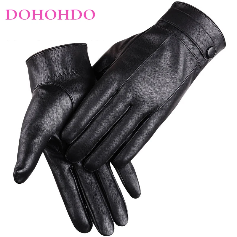 Guantes de invierno Para hombre con pantalla táctil, Guantes gruesos cálidos a prueba de viento para conducir en frío, Guantes de cuero Para motocicleta, Guantes negros Para Motos