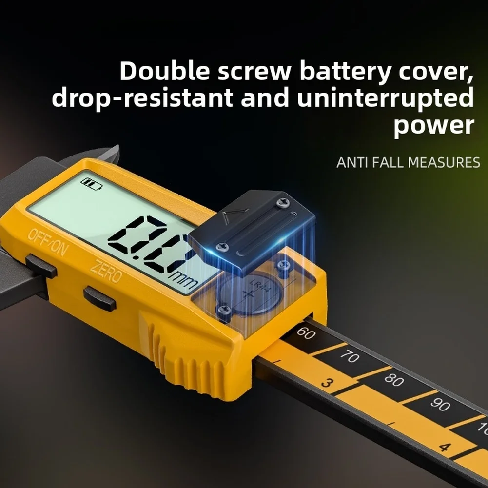 Digital Caliper 150mm High Accuracy 0.1mm Resolution LCD Screen Fiberglass Body for External Internal Depth Step Measuring