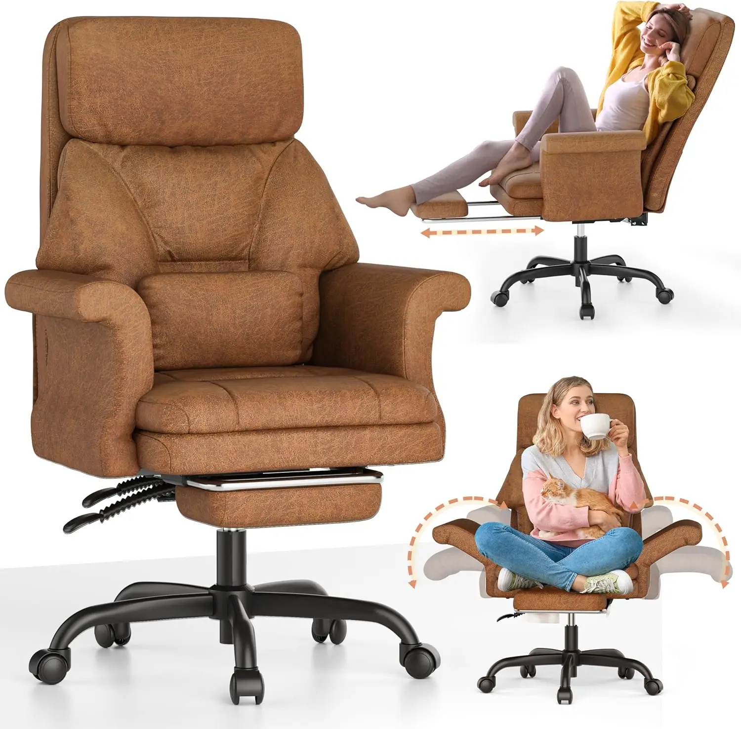 C39 Grote En Hoge Bureaustoel, Ergonomische Kriskras Stoel Met Wielen, Omkeerbare Armleuningen, Directiekantoor Met Gekruiste Benen