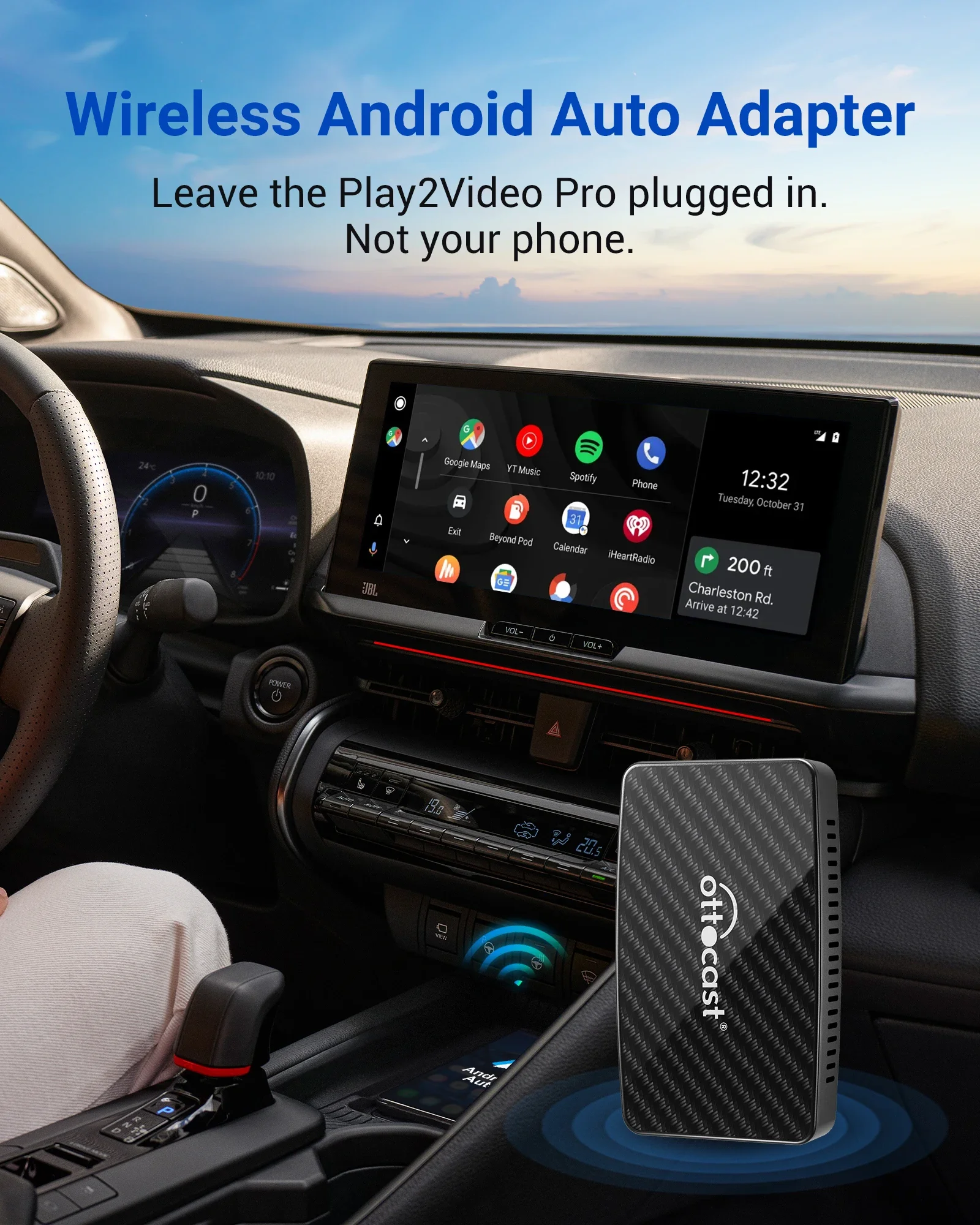 OTTOCAST Wireless CarPlay Android Auto Adapter Built-in Youtube/Netflix/Tik Tok/IPTV Ai Box for Cars with Wired Carplay NO Delay