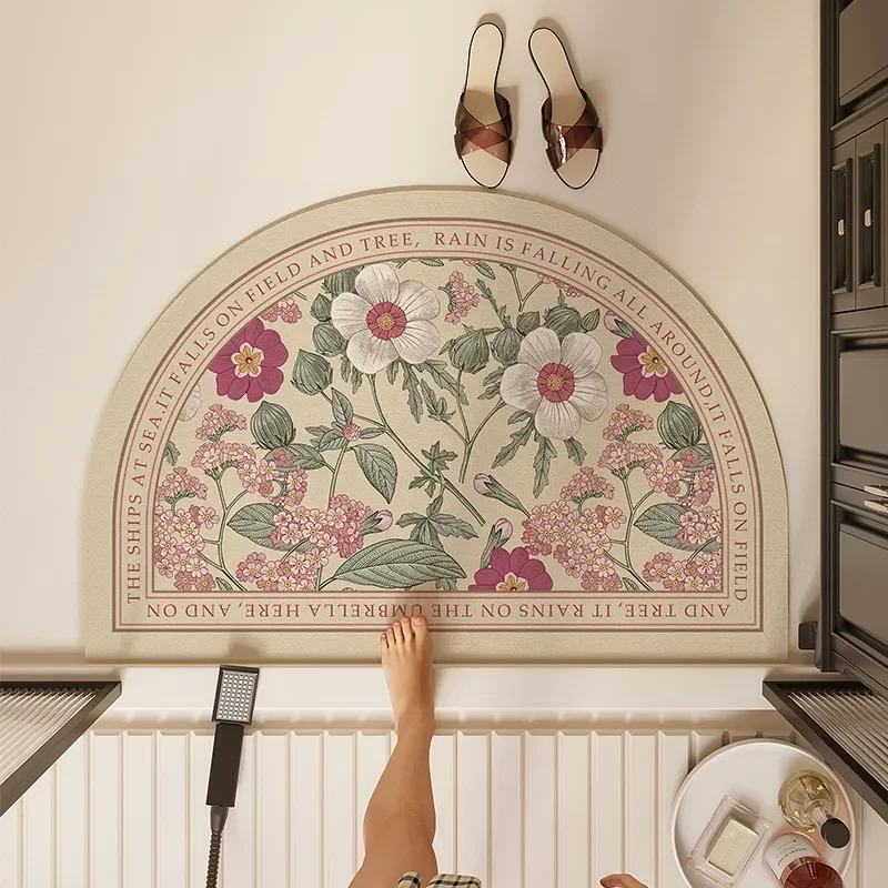 Bathroom Mat Semicircular Rug Absorbent Toilet Carpet Doormat Floor Mats Water-absorbent Soft Washable Bath Non-slip Area Rugs