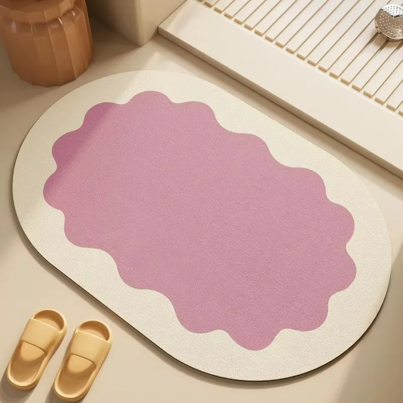 VIKAMA Wavy-Edge Macaron Doormat, Suitable for Bathrooms and Walk-In Closets, Absorbent and Non-Slip, Home Accessories