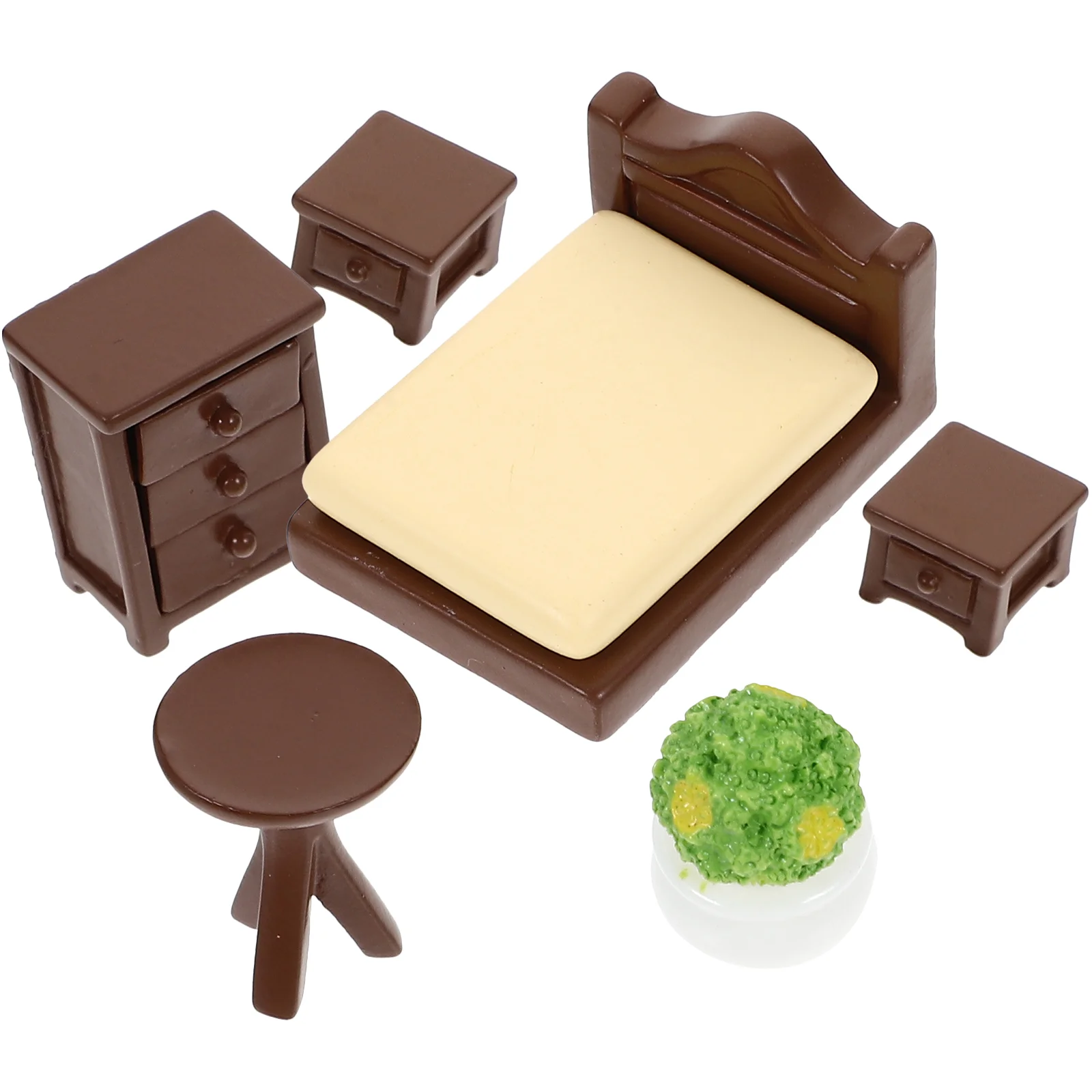 1 Set Miniature Furniture Model Miniature Bed Tiny Bedside Cabinet Miniature Cabinet Tiny Plant Pot Mini Table for House