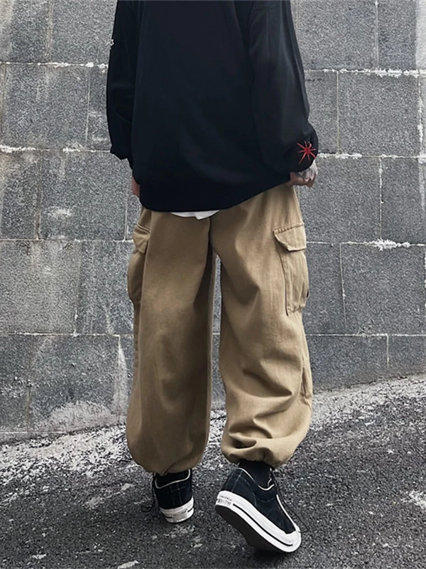 Pantalon Cargo décontracté à jambes larges pour hommes, vêtements de travail en tissu Polyester doux, coupe ample pour les saisons de printemps et d'automne