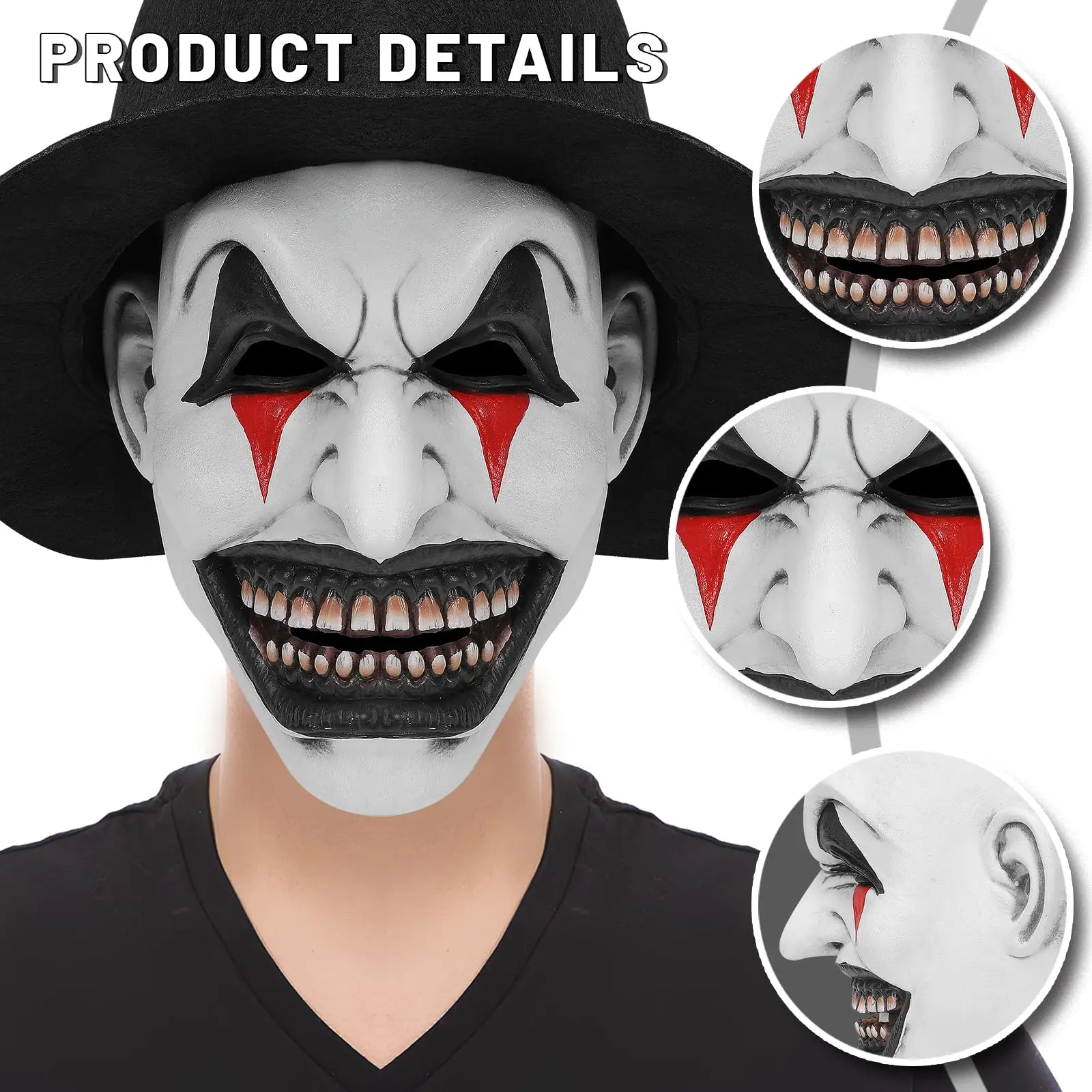 Masque de Clown effrayant pour adultes, masque souriant tueur effrayant avec chapeau, accessoires de Costume de démon maléfique d'halloween pour hommes et femmes