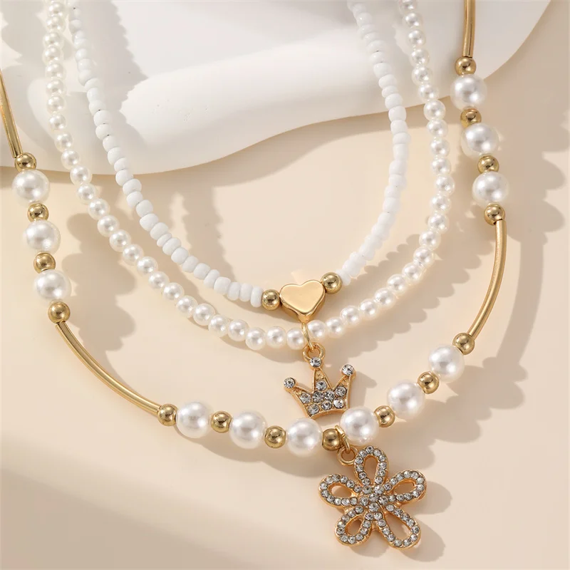 3pcs/set Layered Faux Pearl Choker – Stackable Strands for Versatile Styling.