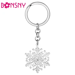 Bonsny Stainless Steel Silver-plated Beautiful Snowflakes Key Chains Keychains Decorations Key Ring For Women Gifts Car Charms