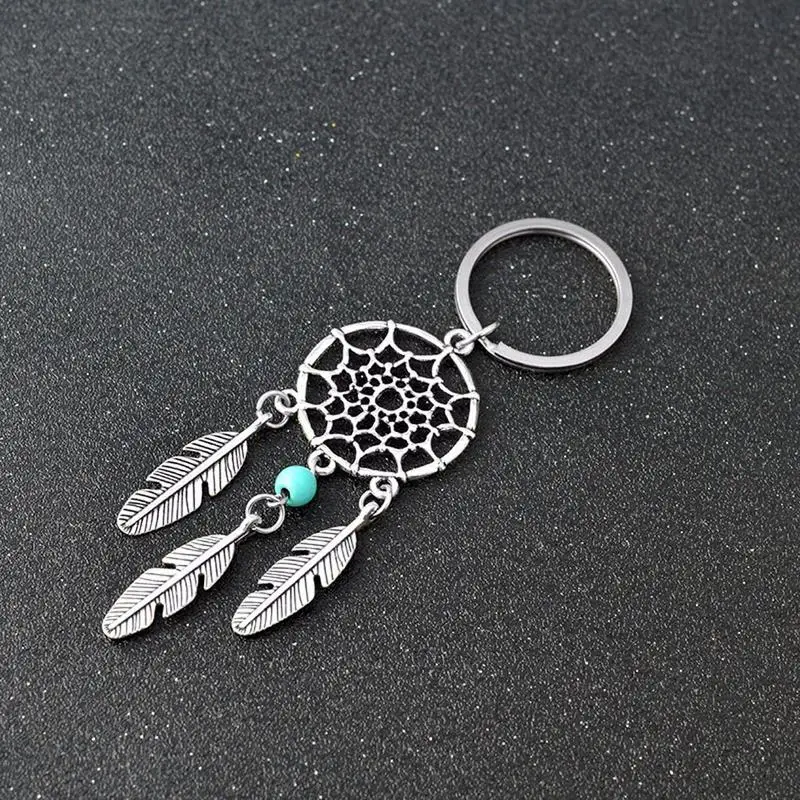 Pink Black Beads Dreamcatcher Feather Wind Dream Catcher Key Chain Women Vintage Bohemian Indian Style Keychain