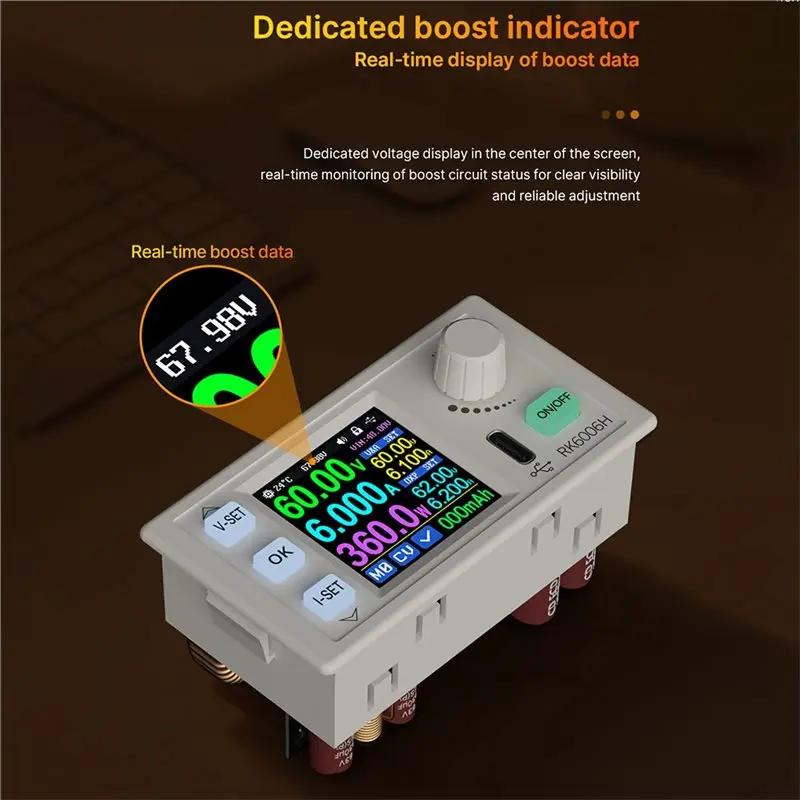 HGHO RK6006H 6A 360W Buck-Boost Voltage Regulator Power Supply Module With LCD Display For Electronics Repair RK6006H