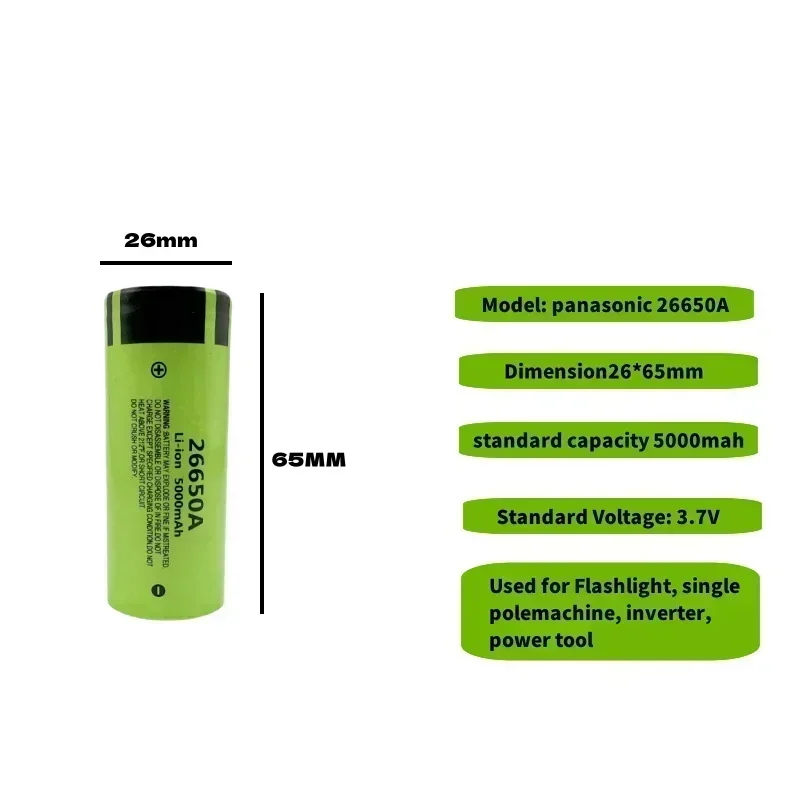 Original 26650A 3.7V 5000mAh Battery High Capacity 26650 20A Power Battery Lithium Ion Rechargeable Battery for Toy Flashlight