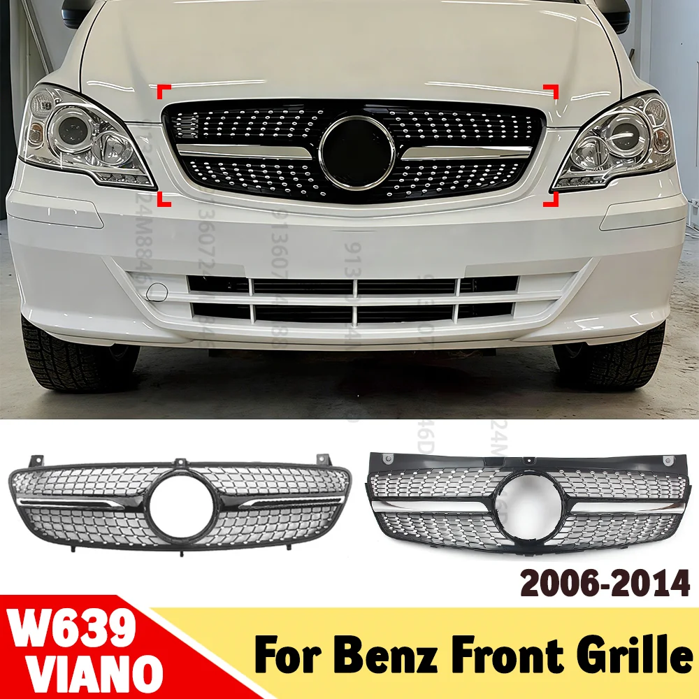 

Front Grille for Mercedes Viano Vito W639 2004-2014,ABS Diamond Mesh Grille Cover Replacement,Car Styling Exterior Accessories
