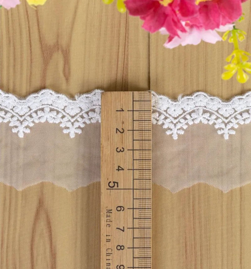 Polyester Net Lace Trim, Embroidered Fabric, Trimming Lace Accessories, White, Pink, Blue, 5cm Width, 5Yards per Lot