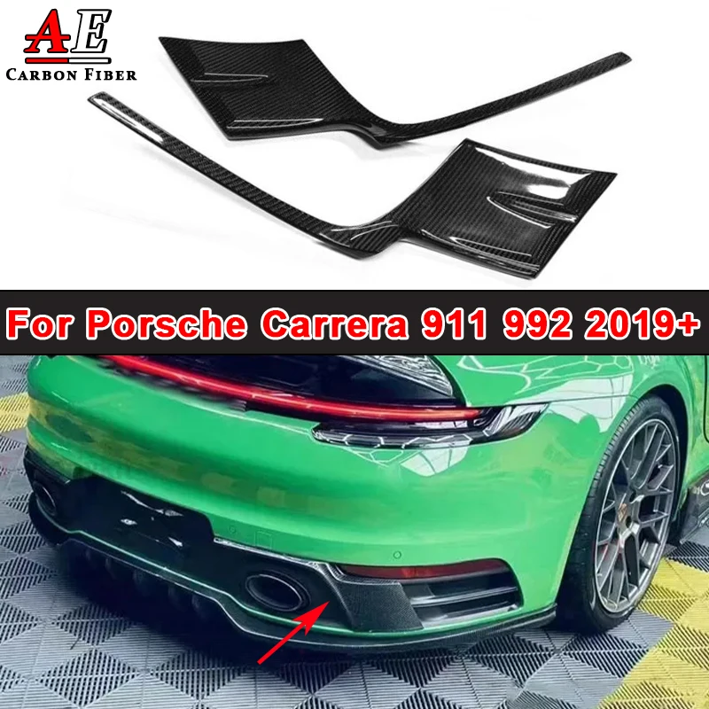 Carbon Fiber Rear Bumper Side Spoiler Cover For Porsche Carrera 911 992 2019+ Car Boot Exhaust Guard Plate Splitter Lid Body Kit