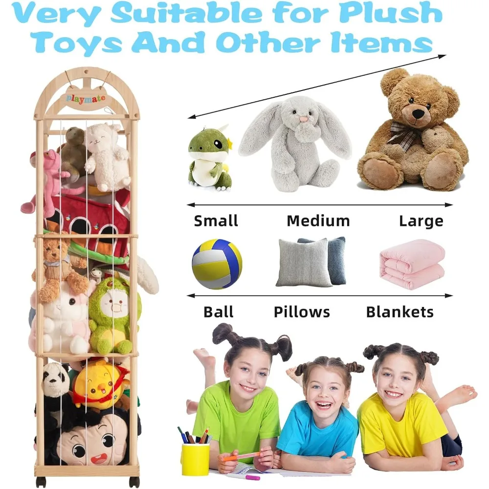 منظم تخزين ألعاب حديقة الحيوان الخشبي الفاخر للأطفال الصغار وغرفة اللعب وغرفة النوم