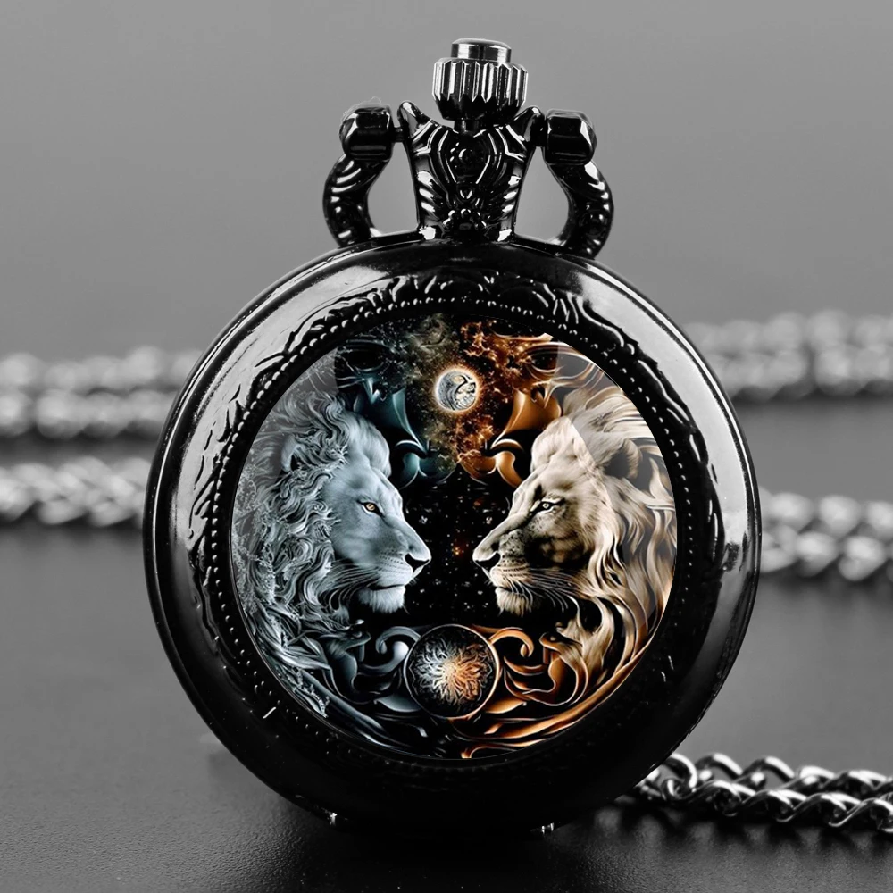 Mysterio Tiger Design Glass Dome Vintage Quartz Pocket Watch Men Women Pendant Necklace Chain Clock Hours Watch Jewelry Gifts