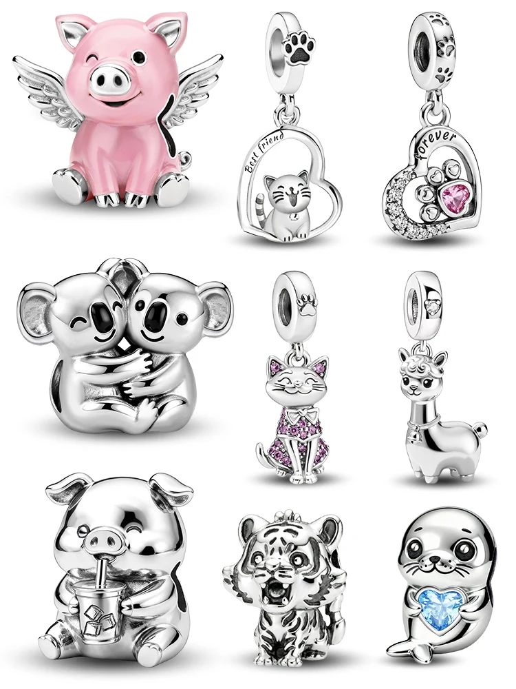 925 Silver Plated Seal Little Flying Pig Alpaca Animal Series Charms Beads Fit Original Bracelets Bangles Jewelry Gift