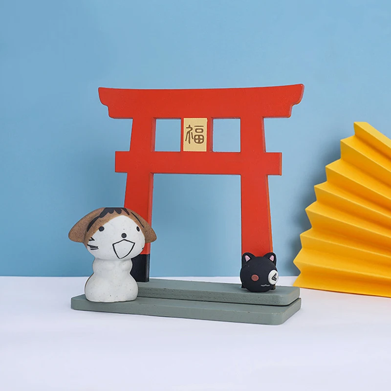 New 1Pc Building Model Japanese Shinto Torii Wooden Gate Japanese Shrine Statue Miniature Shrine Home Desktop Decoration