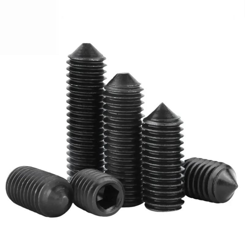 Grade12.9 Black Carbon Steel M2 M2.5 M3 M4 M5 M6 M8 M10 Hex Hexagon Socket Cone Point Grub Set Screw Allen Head Tapered End Bolt