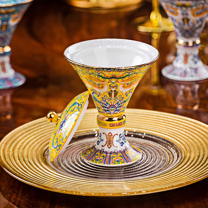 

1 шт., цветная эмалированная бытовая маленькая чайная чашка, китайская костяная фарфоровая чашка для чая с молоком, высокая чаша для поставки, керамические товары для дома в великолепном стиле