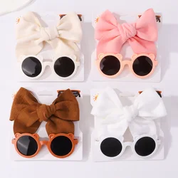 2pcs/Set Girl Cute Cartoon Sunglasses with Large Nylon Hairpin Beach Seaside Sun Glasses Baby Hair Clip Kids Headwear Gift