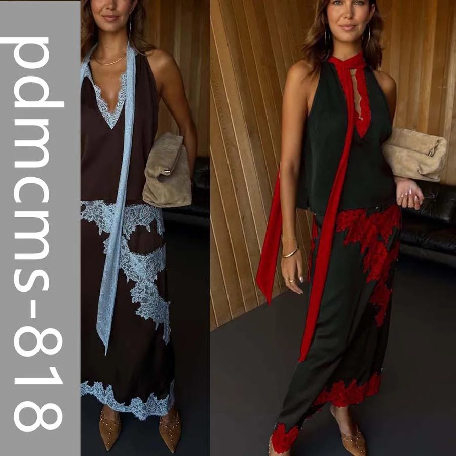 

2025 новый европейский и американский весенне-летний атласный костюм без рукавов INS, повседневный свободный женский костюм с юбкой